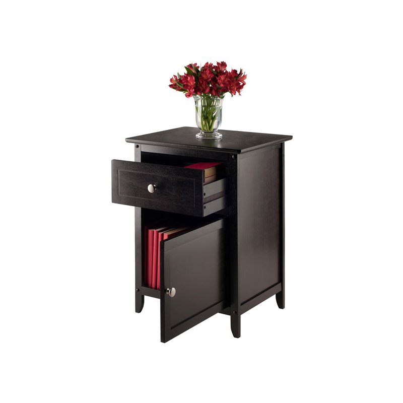 Pemberly Row Transitional Solid Wood Nightstand with Cabinet in Espresso