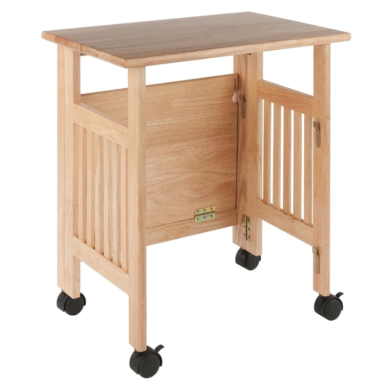 Pemberly Row Portable Foldable Transitional Solid Wood Printer Stand in Natural