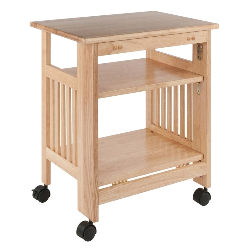 Pemberly Row Portable Foldable Transitional Solid Wood Printer Stand in Natural