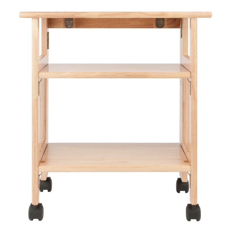 Pemberly Row Portable Foldable Transitional Solid Wood Printer Stand in Natural