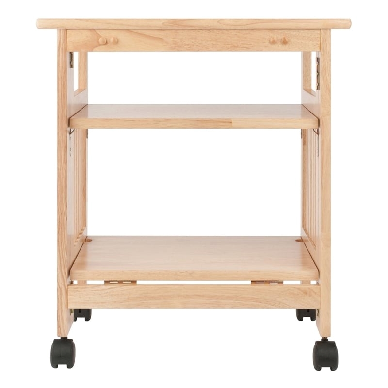 Pemberly Row Portable Foldable Transitional Solid Wood Printer Stand in Natural