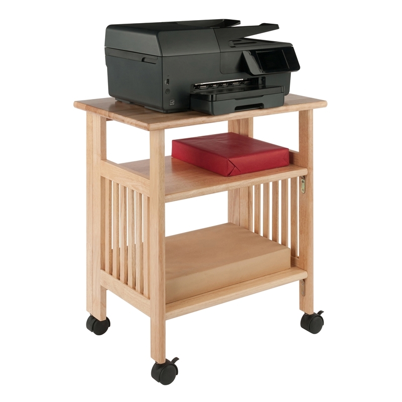 Pemberly Row Portable Foldable Transitional Solid Wood Printer Stand in Natural