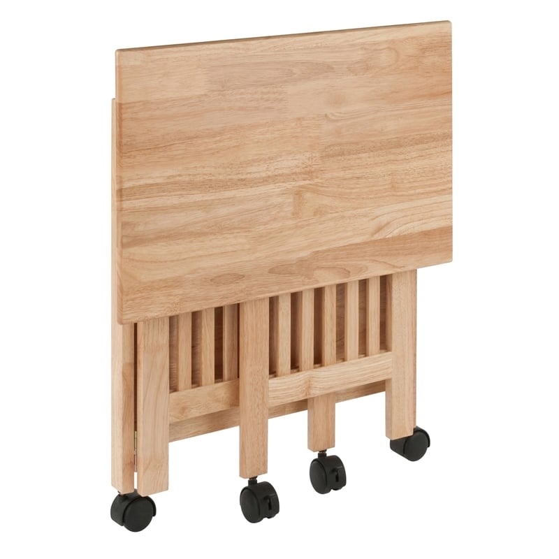 Pemberly Row Portable Foldable Transitional Solid Wood Printer Stand in Natural