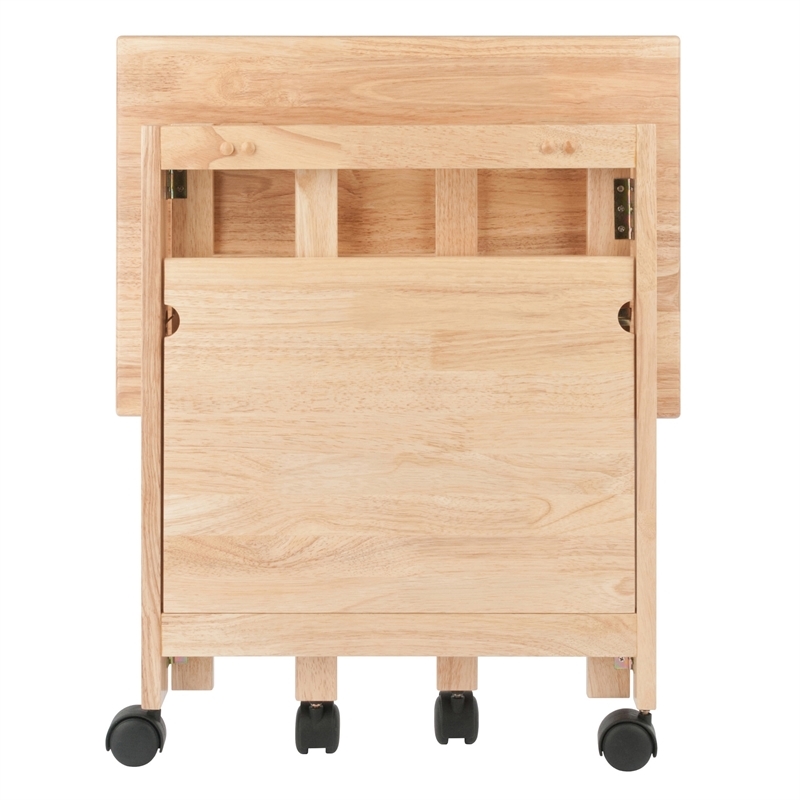 Pemberly Row Portable Foldable Transitional Solid Wood Printer Stand in Natural