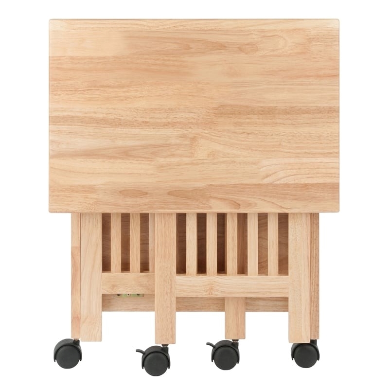 Pemberly Row Portable Foldable Transitional Solid Wood Printer Stand in Natural