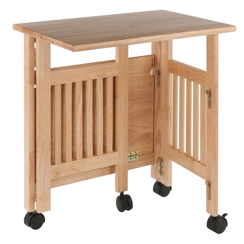 Pemberly Row Portable Foldable Transitional Solid Wood Printer Stand in Natural