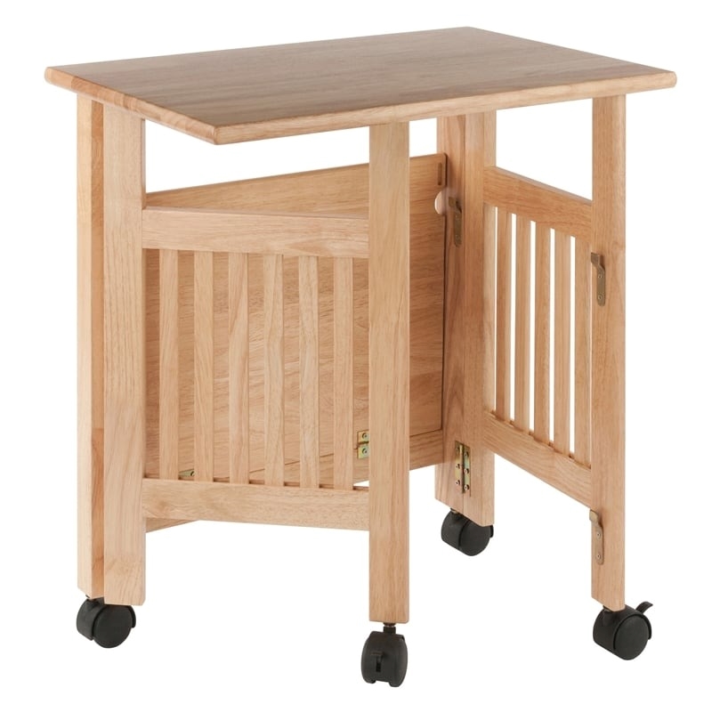 Pemberly Row Portable Foldable Transitional Solid Wood Printer Stand in Natural