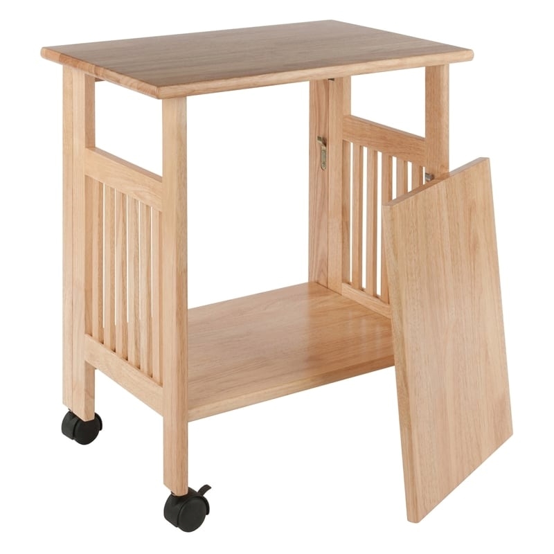 Pemberly Row Portable Foldable Transitional Solid Wood Printer Stand in Natural