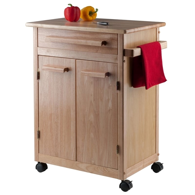 Pemberly Row Transitional Solid Wood Butcher Block Kitchen Cart in Natural