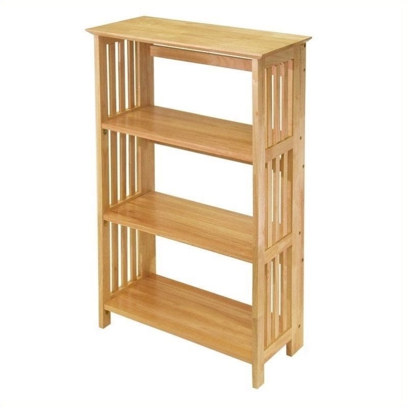 Pemberly Row 4-Tier Transitional Solid Wood Folding Bookcase in Natural