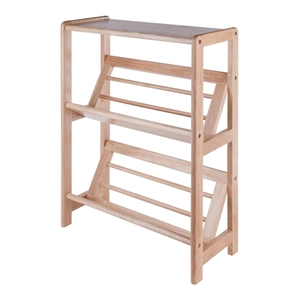 Pemberly Row 2-Tier Transitional Solid Wood Tilted Bookshelf in Natural