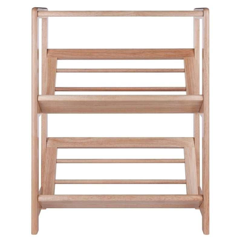 Pemberly Row 2-Tier Transitional Solid Wood Tilted Bookshelf in Natural