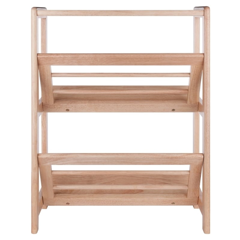 Pemberly Row 2-Tier Transitional Solid Wood Tilted Bookshelf in Natural