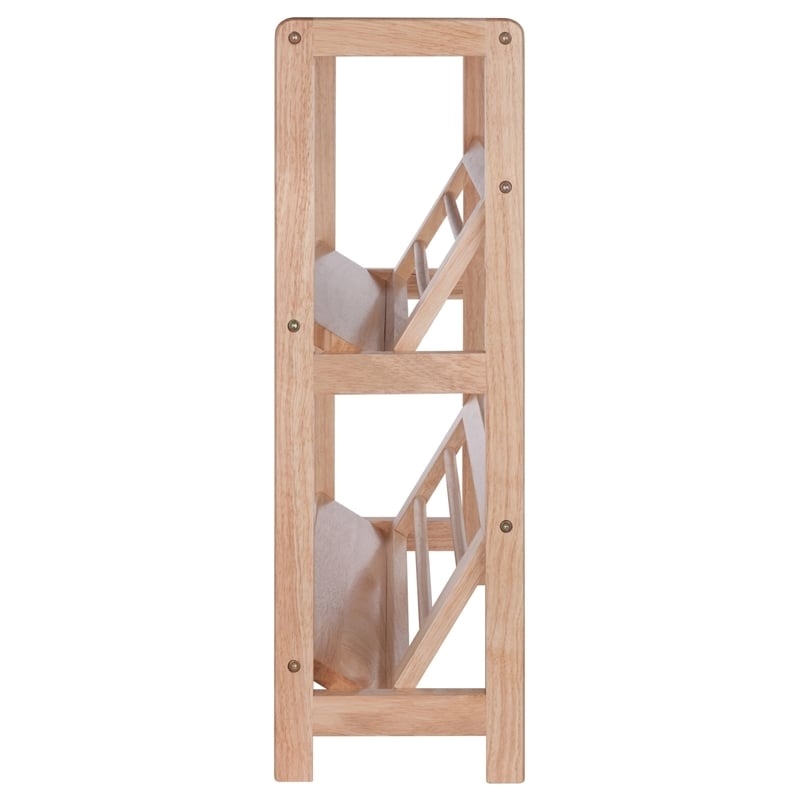 Pemberly Row 2-Tier Transitional Solid Wood Tilted Bookshelf in Natural