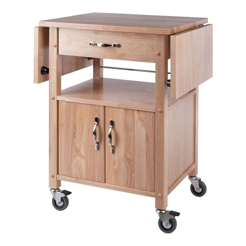 Pemberly Row Solid Wood Butcher Block Kitchen Cart with Drop Leaf in Natural