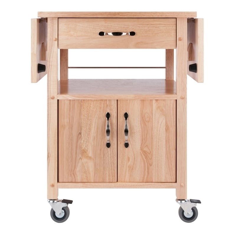 Pemberly Row Solid Wood Butcher Block Kitchen Cart with Drop Leaf in Natural