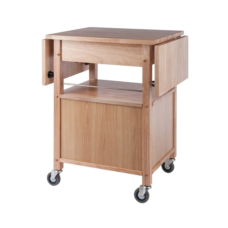 Pemberly Row Solid Wood Butcher Block Kitchen Cart with Drop Leaf in Natural