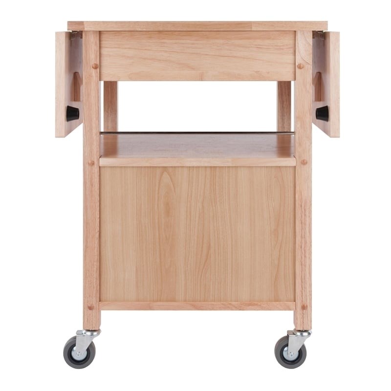 Pemberly Row Solid Wood Butcher Block Kitchen Cart with Drop Leaf in Natural