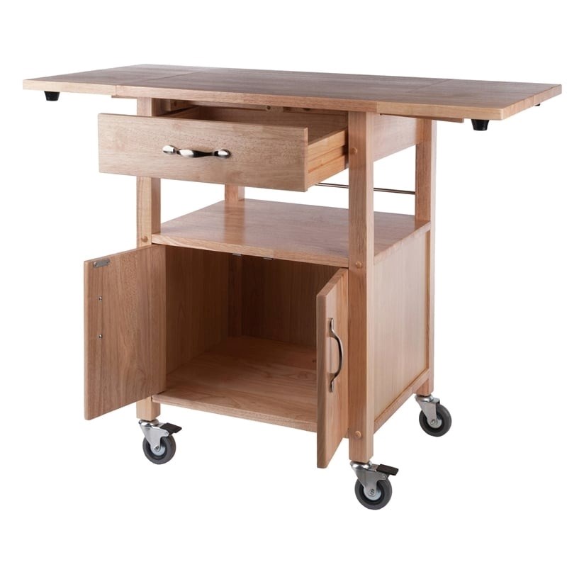 Pemberly Row Solid Wood Butcher Block Kitchen Cart with Drop Leaf in Natural