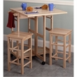 Pemberly Row 3-Piece Drop Leaf Solid Wood Kitchen Cart with 2 Stools in Natural