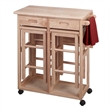 Pemberly Row 3-Piece Drop Leaf Solid Wood Kitchen Cart with 2 Stools in Natural