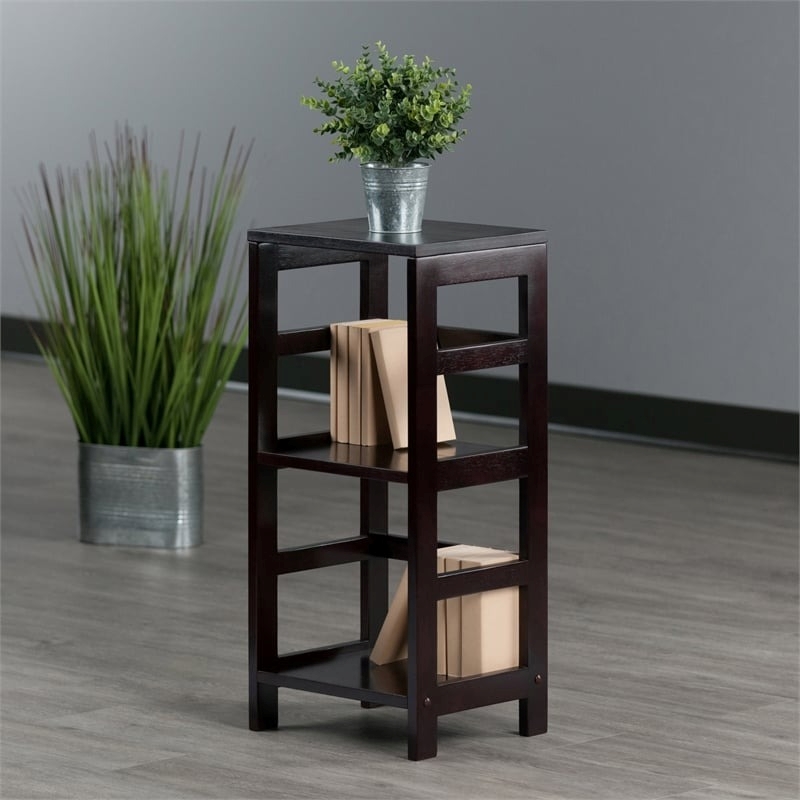 Pemberly Row 2-Tier Transitional Solid Wood Book Shelving Unit in Espresso