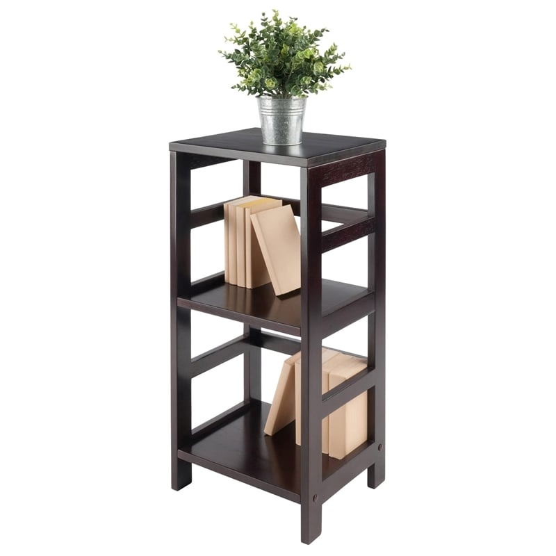 Pemberly Row 2-Tier Transitional Solid Wood Book Shelving Unit in Espresso