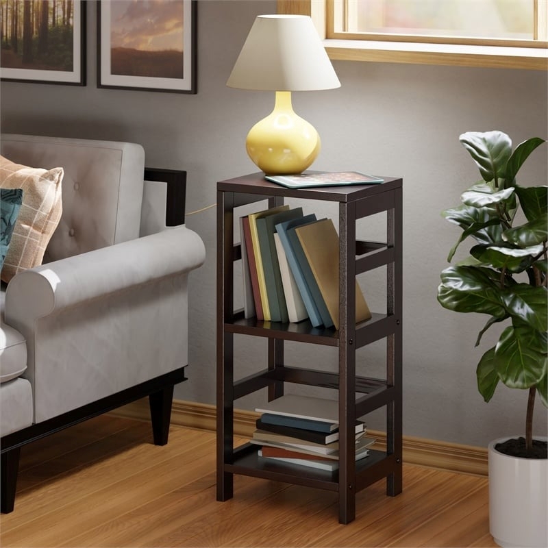 Pemberly Row 2-Tier Transitional Solid Wood Book Shelving Unit in Espresso