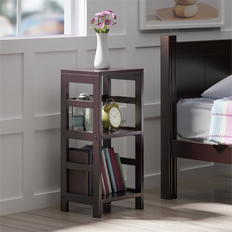 Pemberly Row 2-Tier Transitional Solid Wood Book Shelving Unit in Espresso