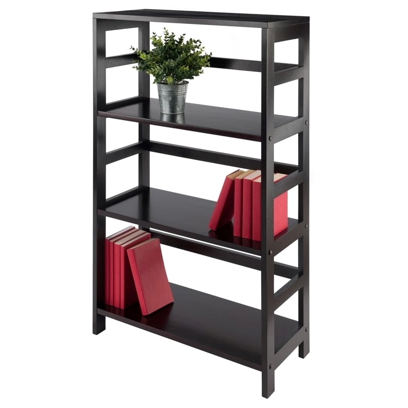 Pemberly Row 3-Section Wide Solid Wood Storage Book Shelf in Espresso