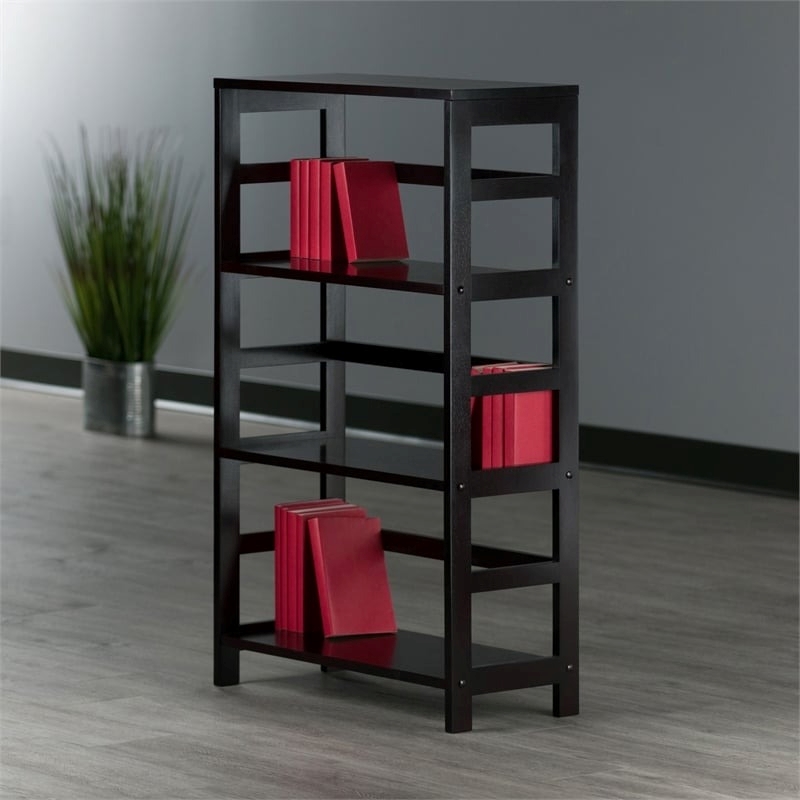 Pemberly Row 3-Section Wide Solid Wood Storage Book Shelf in Espresso