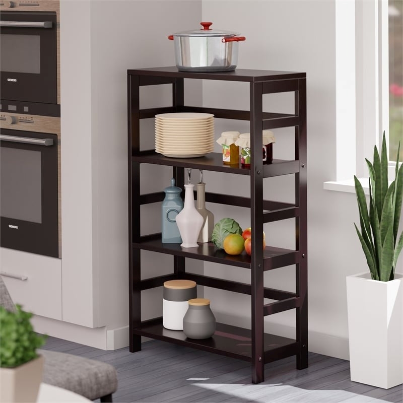 Pemberly Row 3-Section Wide Solid Wood Storage Book Shelf in Espresso