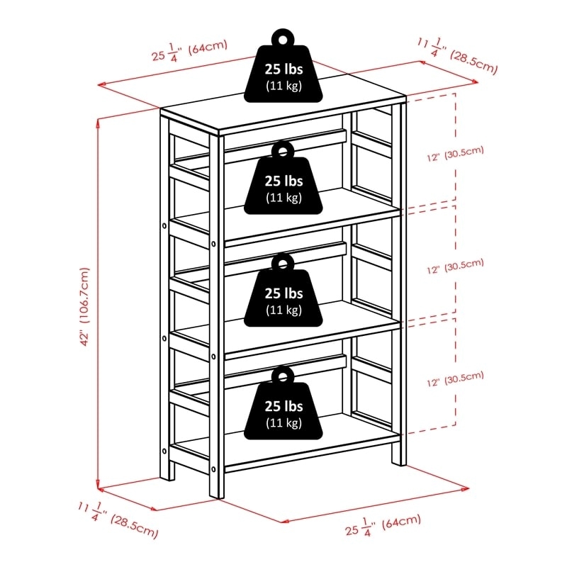 Pemberly Row 3-Section Wide Solid Wood Storage Book Shelf in Espresso