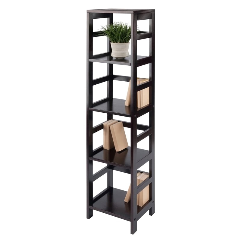 Pemberly Row 4-Section Tall Solid Wood Storage Book Shelf in Espresso
