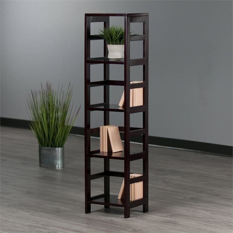 Pemberly Row 4-Section Tall Solid Wood Storage Book Shelf in Espresso