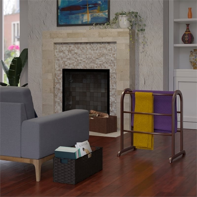 Pemberly Row Solid Wood Quilt Blanket Rack Closet Organizer in Antique Walnut