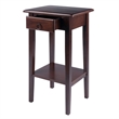 Pemberly Row 1-Drawer Solid Wood Accent Table with Shelf in Antique Walnut