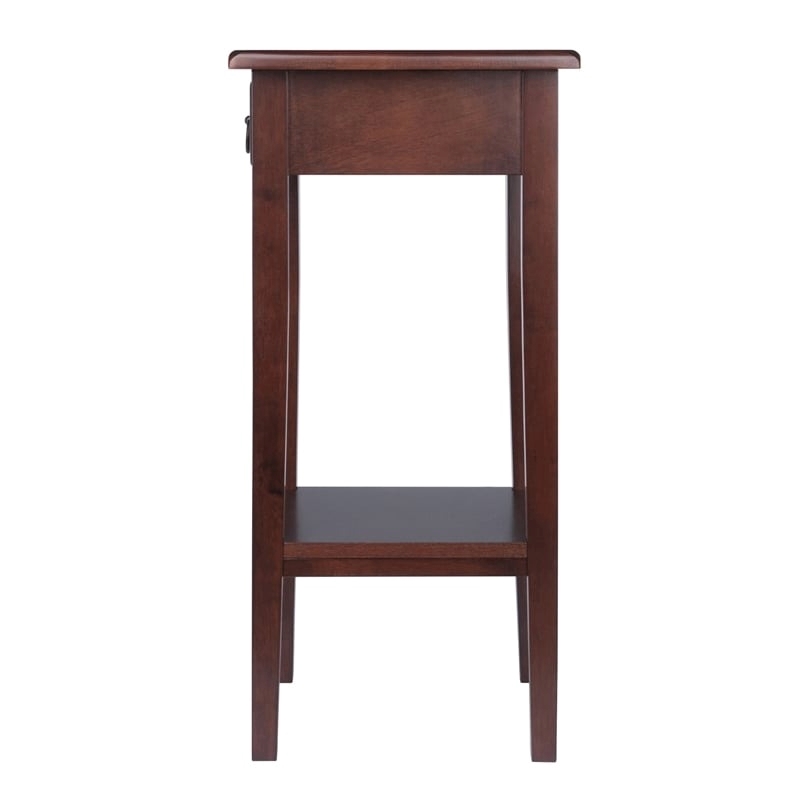 Pemberly Row 1-Drawer Solid Wood Accent Table with Shelf in Antique Walnut