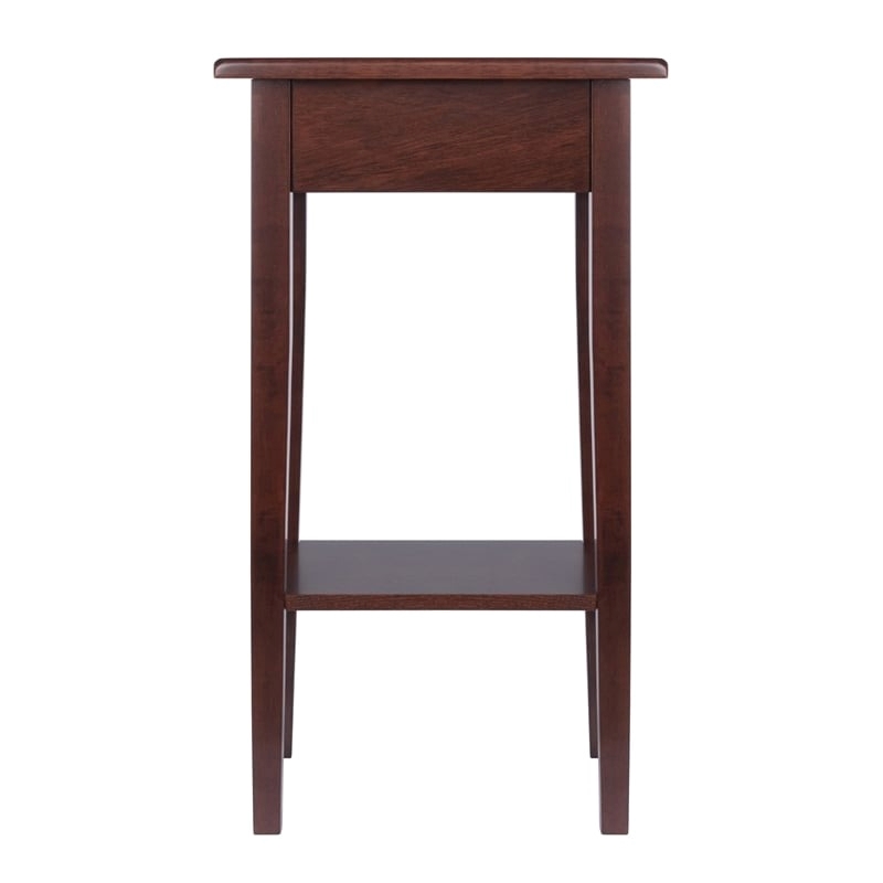 Pemberly Row 1-Drawer Solid Wood Accent Table with Shelf in Antique Walnut