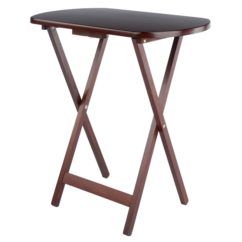 Pemberly Row 5-Piece Oversize Transitional Solid Wood Snack Table Set in Walnut