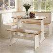 Pemberly Row Farmhouse Wood Breakfast Corner Nook Table Set in White