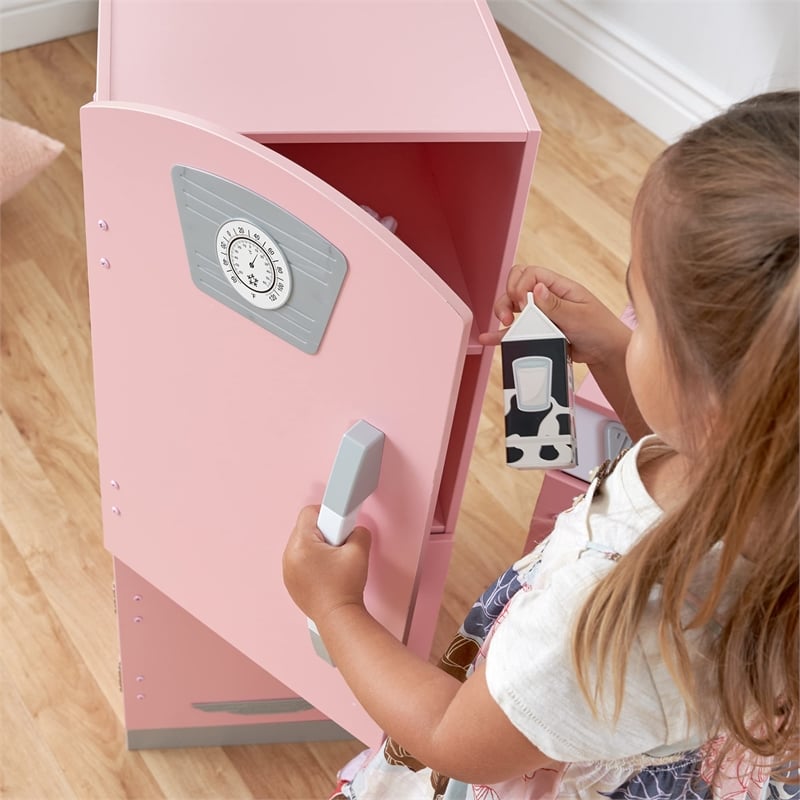 Pemberly Row Retro Kitchen with Refrigerator in Pink Finish