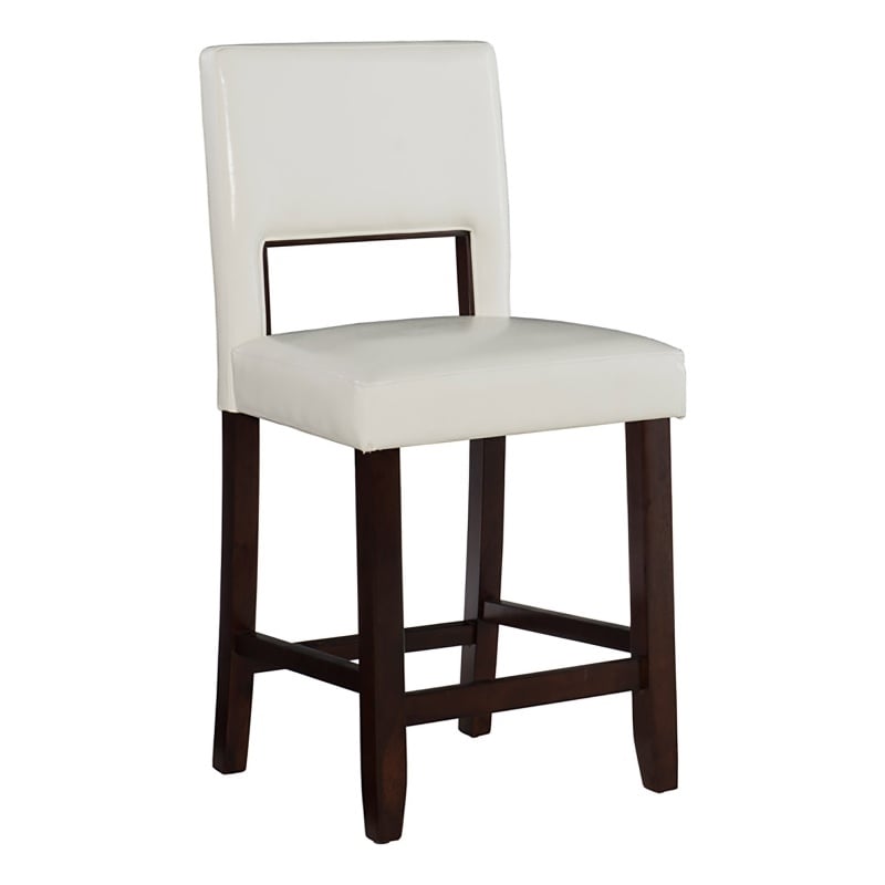 Pemberly Row Wood Bar Stool Chair in White - Square Seat & Footrest & Backrest