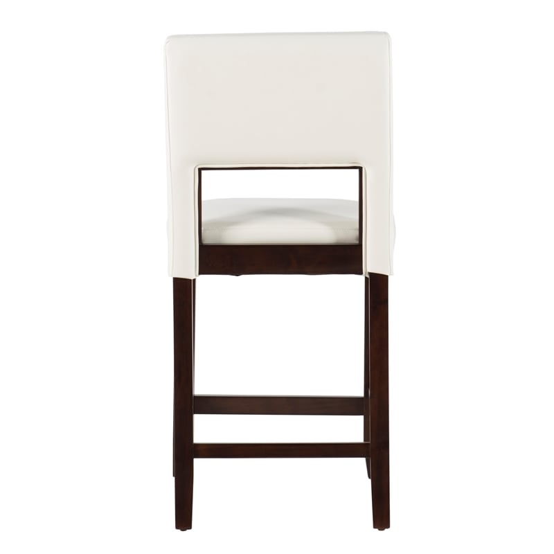 Pemberly Row Wood Bar Stool Chair in White - Square Seat & Footrest & Backrest
