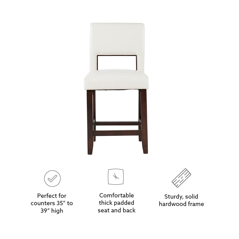 Pemberly Row Wood Bar Stool Chair in White - Square Seat & Footrest & Backrest