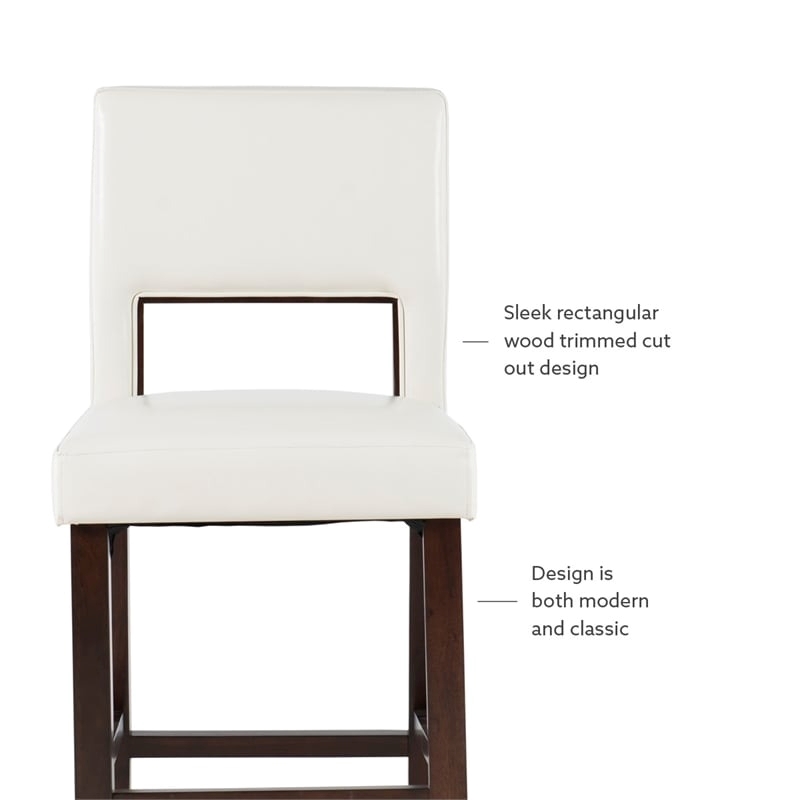Pemberly Row Wood Bar Stool Chair in White - Square Seat & Footrest & Backrest
