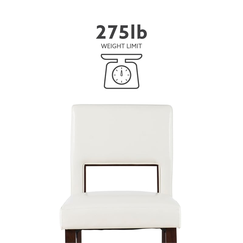 Pemberly Row Wood Bar Stool Chair in White - Square Seat & Footrest & Backrest
