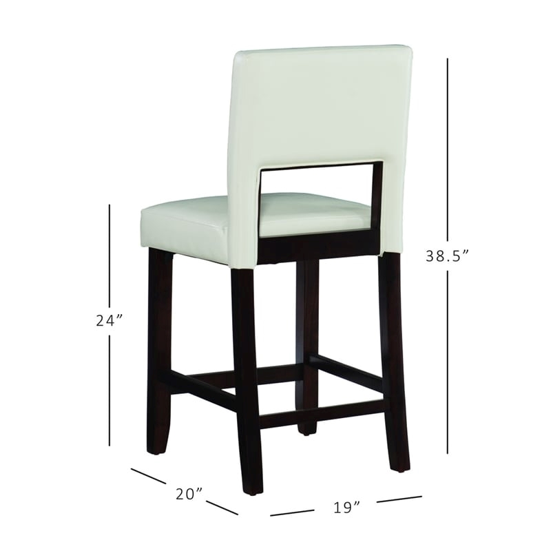 Pemberly Row Wood Bar Stool Chair in White - Square Seat & Footrest & Backrest