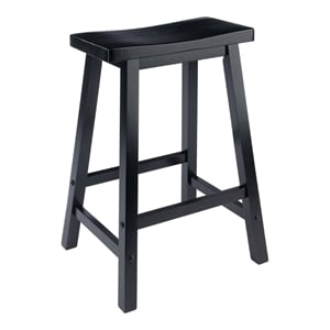 Pemberly Row 24&quot Transitional Solid Wood Saddle Seat Bar Stool in Black
