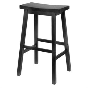 Pemberly Row 28.86&quot Transitional Solid Wood Saddle Seat Bar Stool in Black